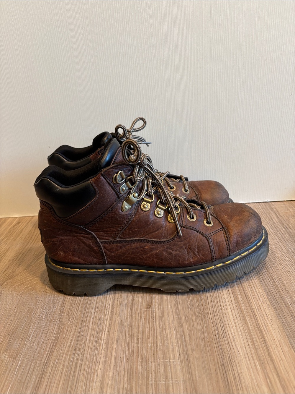 Dr. Martens Brown Leather Lace-Up Work Boots with Black Collar